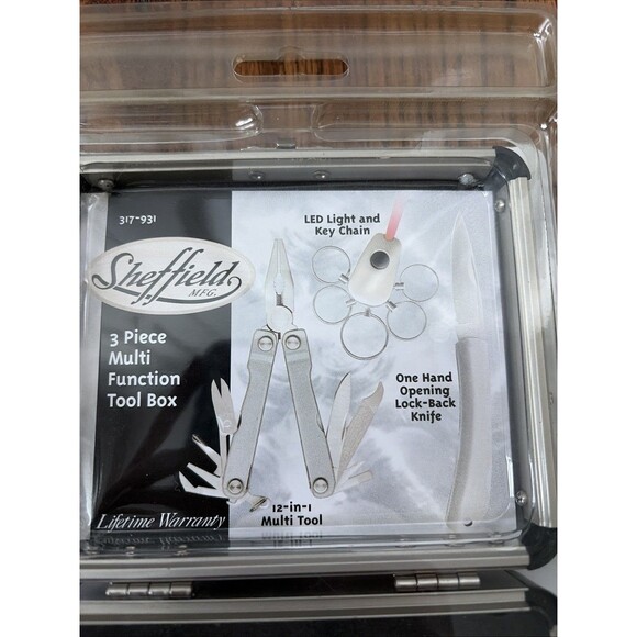 SHEFFIELD STAINLESS STEEL 3 PIECE MULTI FUNCTION TOOL BOX KNIFE MULTI TOOL KEY - Picture 2 of 4